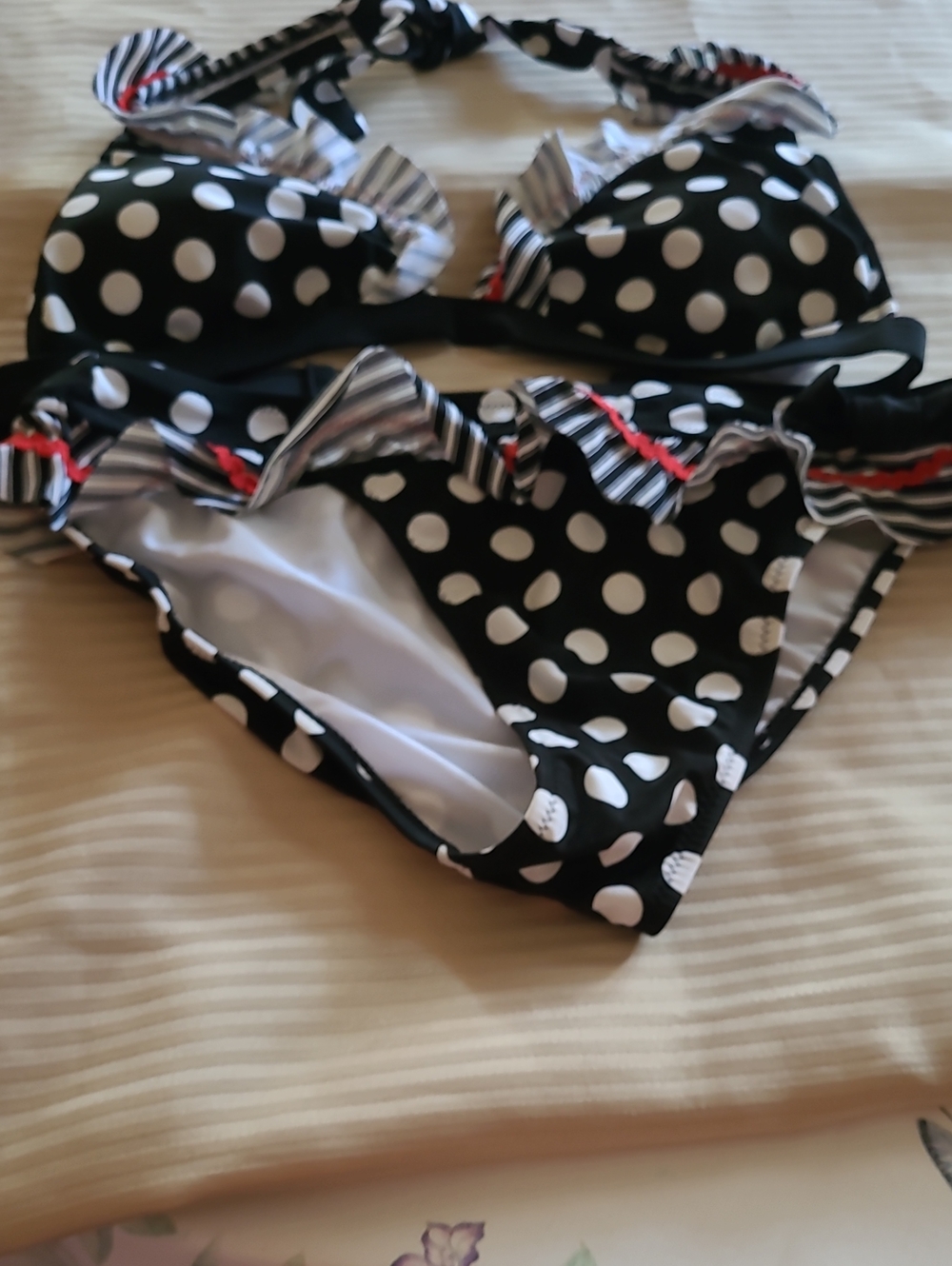 Jessica Simpson Black & White Polka Dot Ruffle Bikini